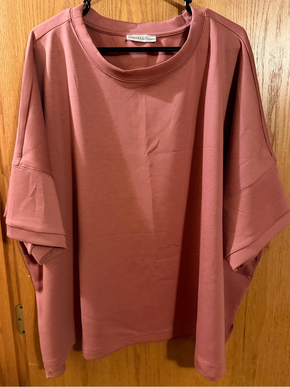 Zenana Outfitters Short Sleeve Oversized scuba top in Dusty Rose